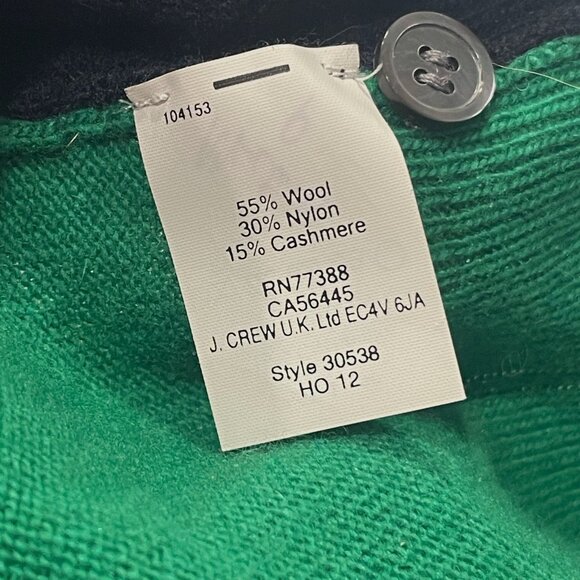 J. Crew Navy Green Colorblock Elbow Patch Cashmere Wool Sweater Womens Medium - Picture 7 of 8